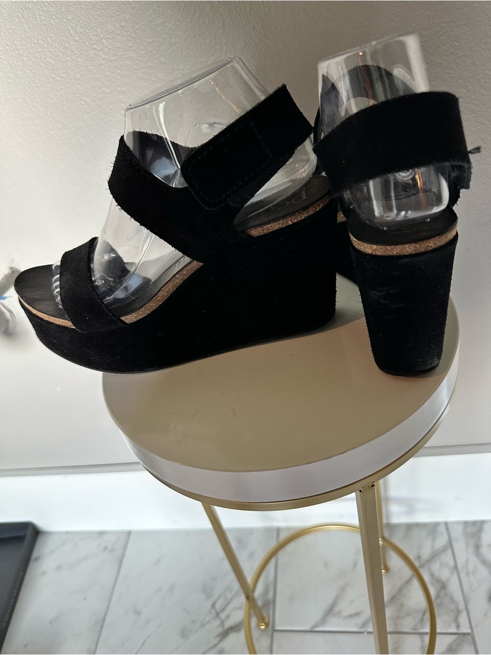 Pedro Garcia Black Suede Platform Sandals with Metallic Accent - Picture 3 of 4